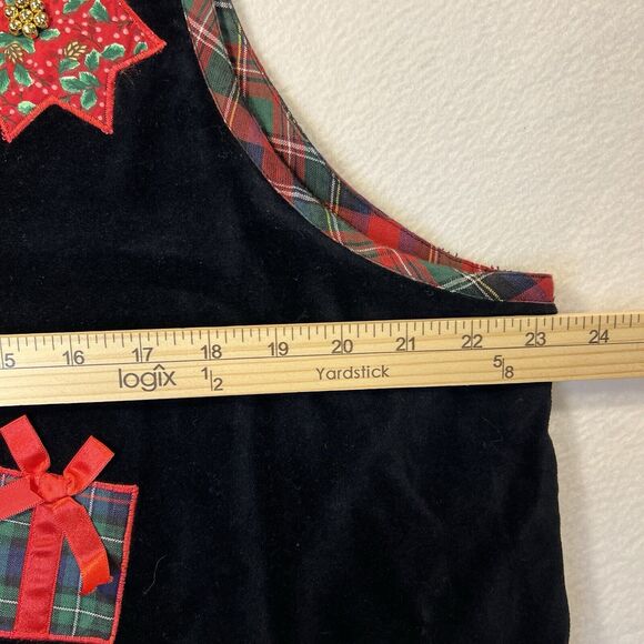 Vintage Victoria Jones Woman Christmas Vest Red Plaid Size 18 W Black Velvet - Picture 12 of 13